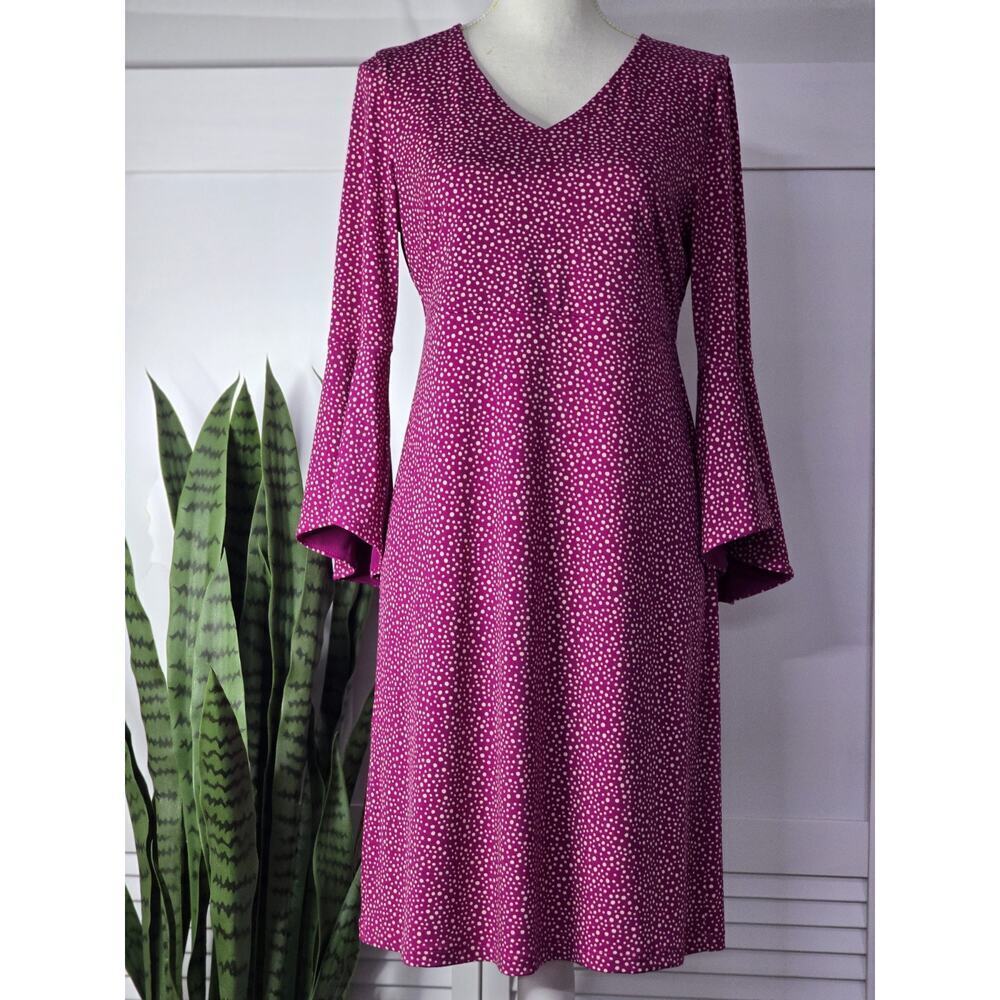 Chicos Womens Small Raspberry Polka Dot Flare Sleeve A Line Dress Lined Vneck